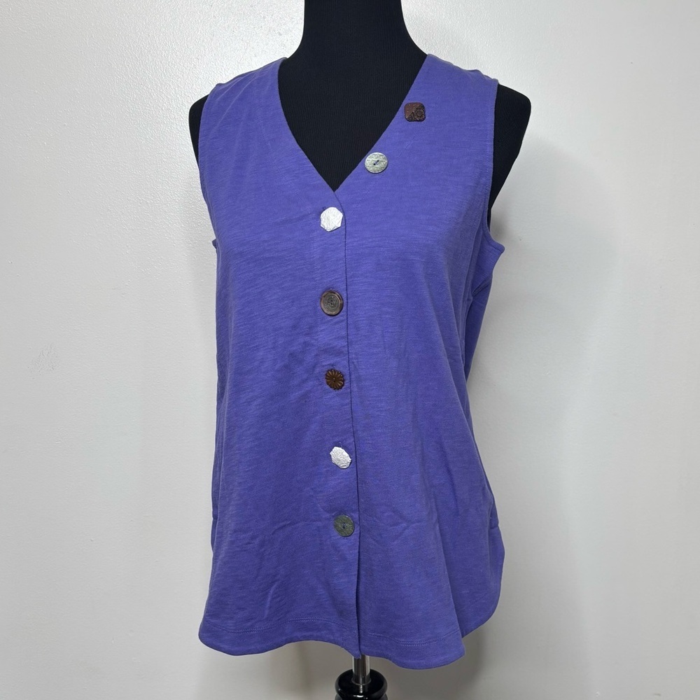 Soft Surroundings Delia Tank Womens Small Deep Cobalt Button Front Top